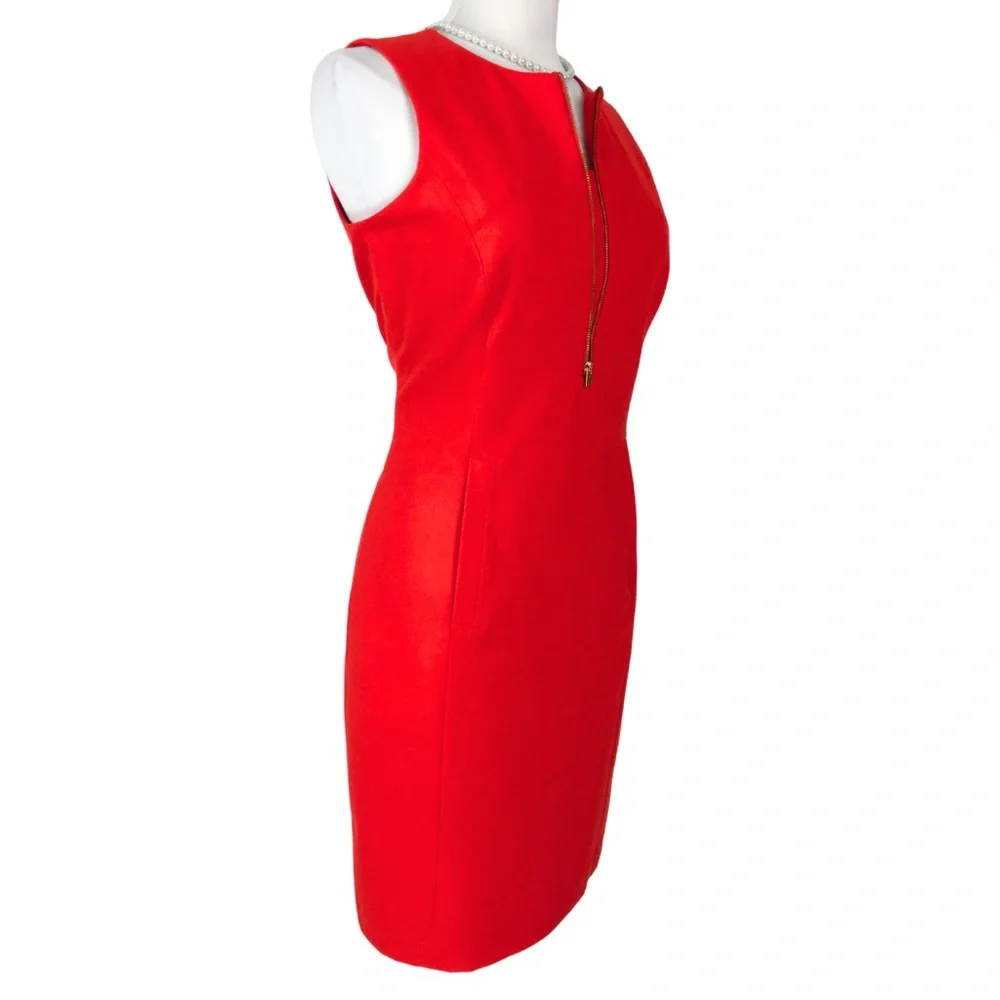Calvin Klein Orange Red Front Zipper Sleeveless Pockets Sheath Midi Dress 10 - Picture 4 of 16
